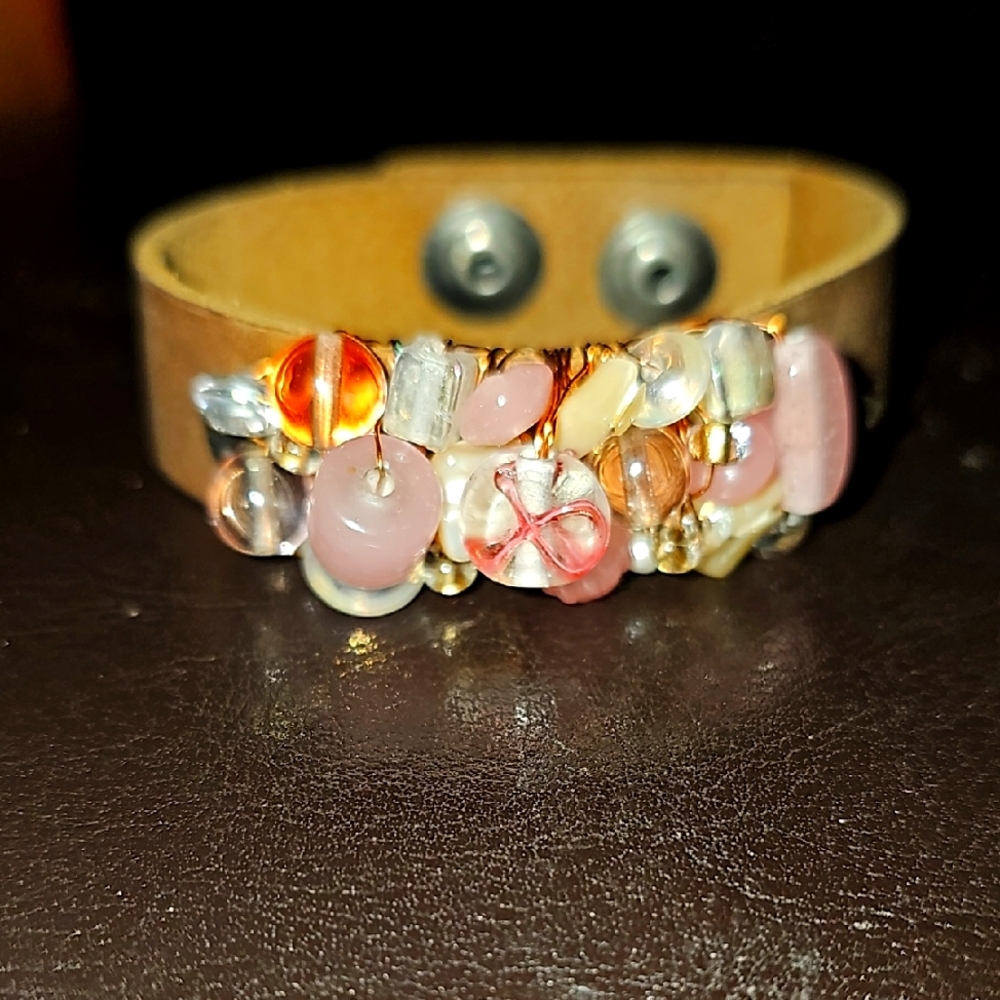 Multicolor Beaded Leather Bracelet. Snap closure!